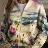 Avery - Cardigan zippé paysage chardon écossais