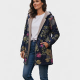 Yvonne | Manteau bleu marine à motif floral