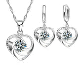 Collier et Boucles d'Oreilles en Argent Sterling en Forme de Cœur