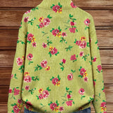 Lauren - Cardigan à Fleurs Roses et Zippé Citron Vert