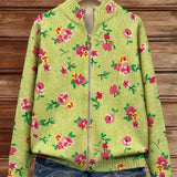Lauren - Cardigan à Fleurs Roses et Zippé Citron Vert
