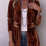 Renée | Veste Ouverte Détail Bouton Vintage à Revers à Manches Longues
