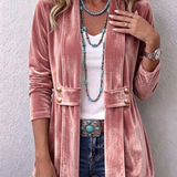 Renée | Veste Ouverte Détail Bouton Vintage à Revers à Manches Longues