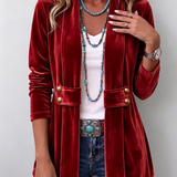Renée | Veste Ouverte Détail Bouton Vintage à Revers à Manches Longues