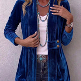 Renée | Veste Ouverte Détail Bouton Vintage à Revers à Manches Longues