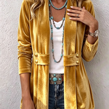 Renée | Veste Ouverte Détail Bouton Vintage à Revers à Manches Longues