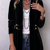 Renée | Veste Ouverte Détail Bouton Vintage à Revers à Manches Longues